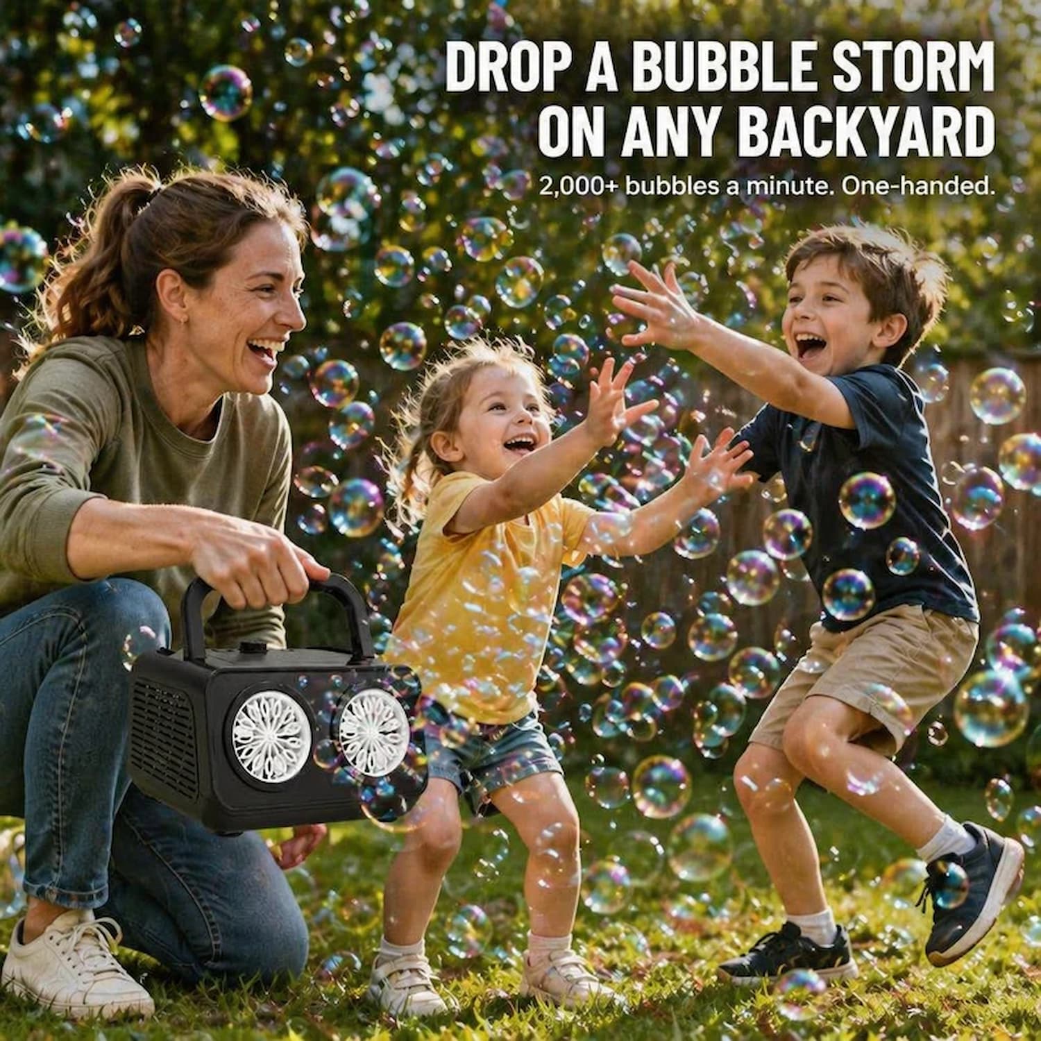 Bubble Blaster - Enchant every garden party with a "Bubble Storm" featuring two discs