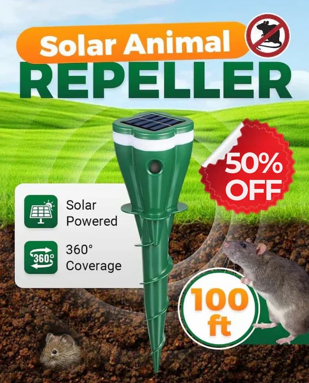 Mole Repeller - Solar-Powered, Waterproof Mole Repeller