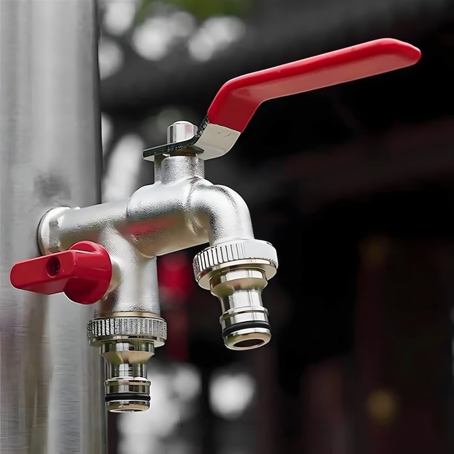 Double Garden Faucet - Double Water Tap Stainless Steel with 2 Outlets