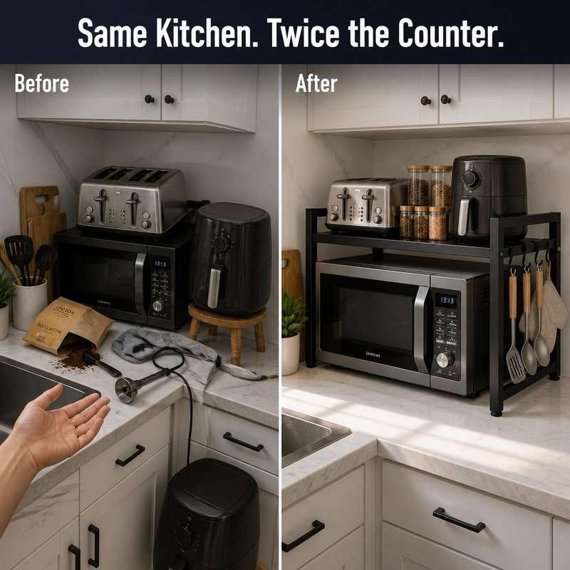 Counter Rack - Gain back half of your workspace without moving a single appliance