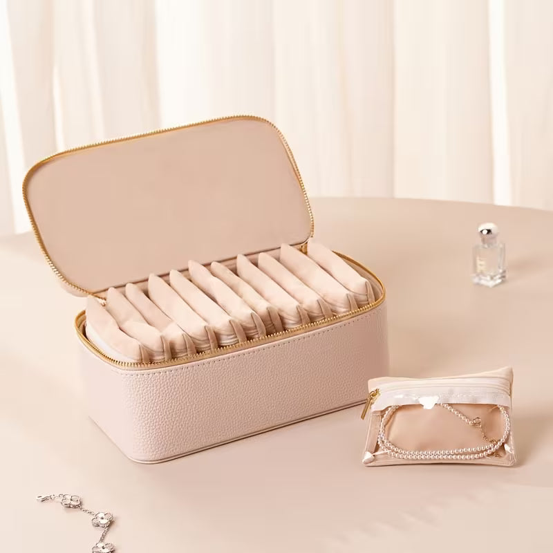 Jewellery Case - Travel Jewelry Box with 12 Velvet Pouches – Tangle-Free