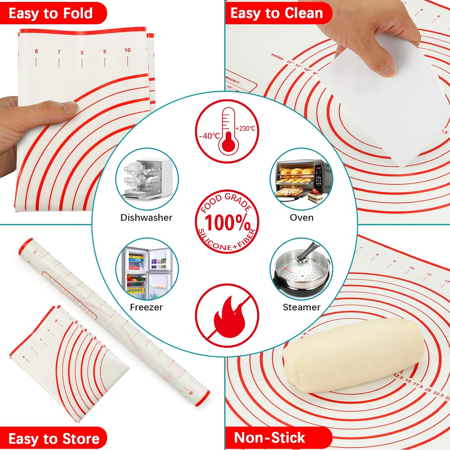 Adjustable Roller Pin - Rolling Pin Set with Adjustable Thickness and Silicone Baking Mat