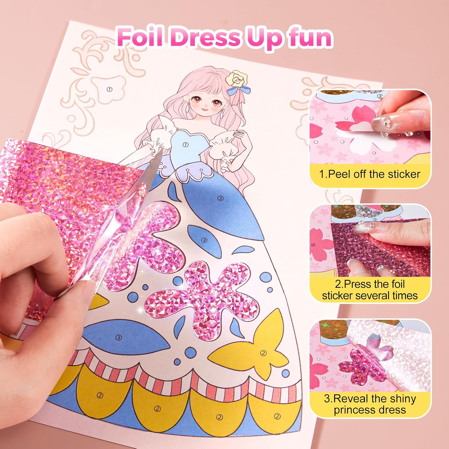 Princess Art Studio - 4-in-1 Craft Book with Makeup Set, Gemstones, and Foil