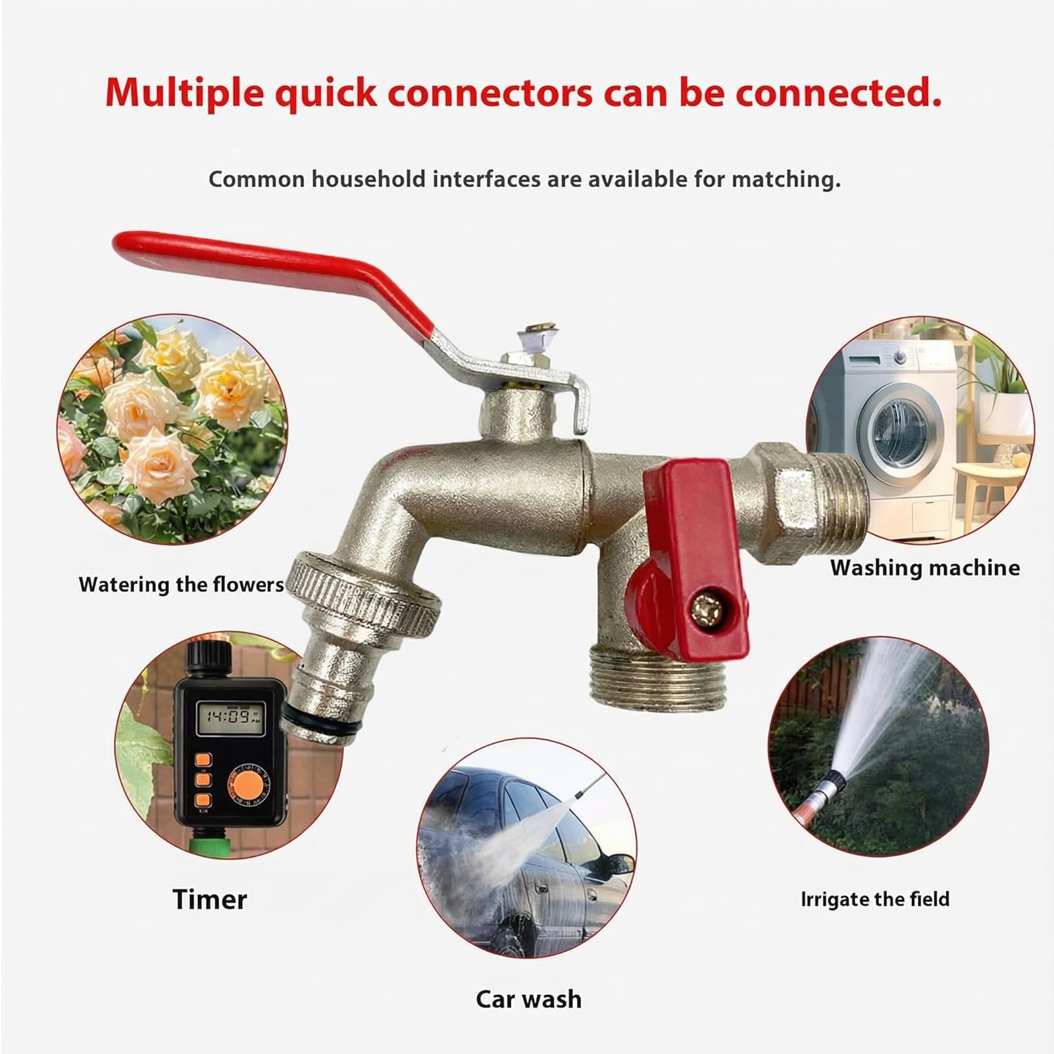 Double Garden Faucet - Double Water Tap Stainless Steel with 2 Outlets