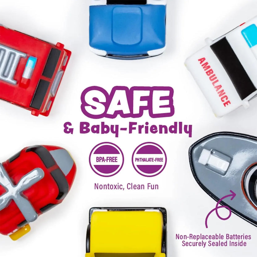 Bath Cars - Glowing Rescue Vehicle Bath Toys – Water-Activated LED Cars