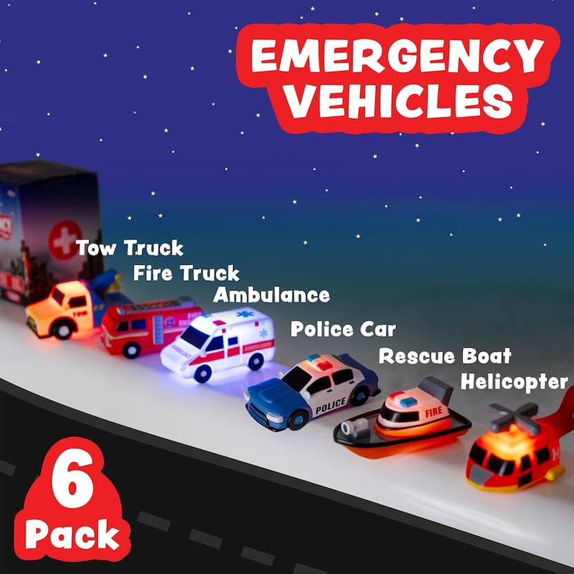Bath Cars - Glowing Rescue Vehicle Bath Toys – Water-Activated LED Cars