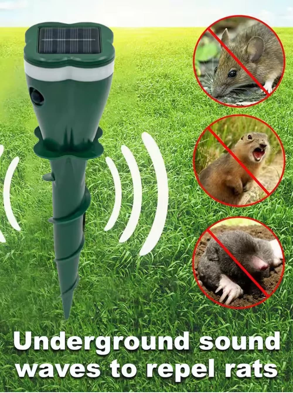 Mole Repeller - Solar-Powered, Waterproof Mole Repeller