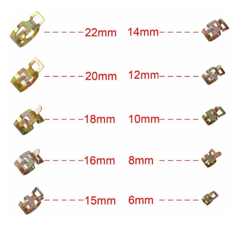 SpringClamp - Set with 100 elastic metal clamps for hoses – Diameter 6–22 mm