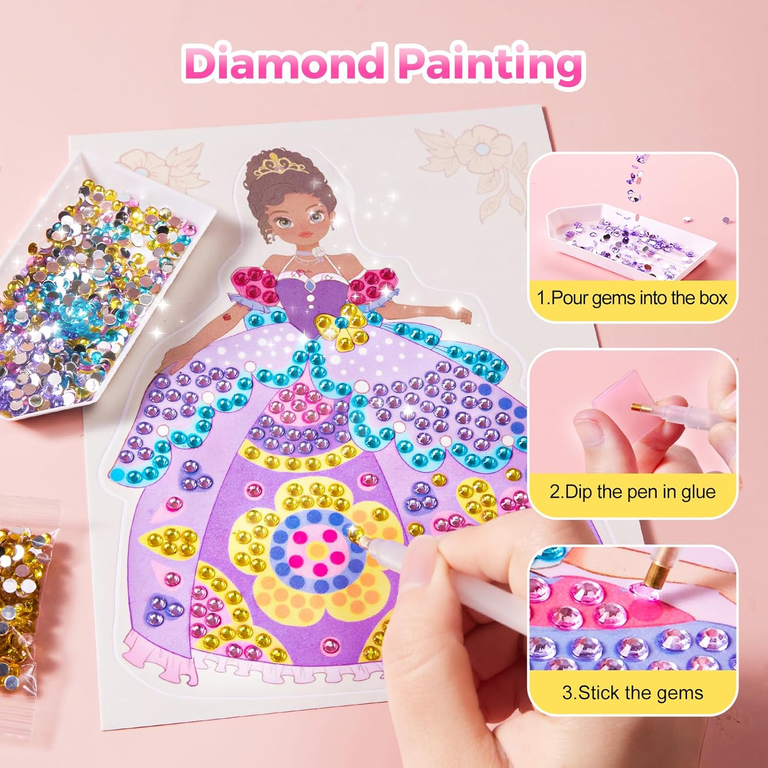 Princess Art Studio - 4-in-1 Craft Book with Makeup Set, Gemstones, and Foil