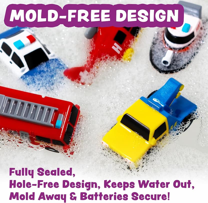 Bath Cars - Glowing Rescue Vehicle Bath Toys – Water-Activated LED Cars