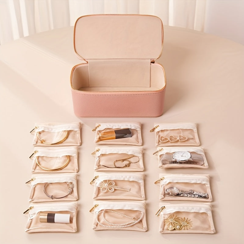 Jewellery Case - Travel Jewelry Box with 12 Velvet Pouches – Tangle-Free