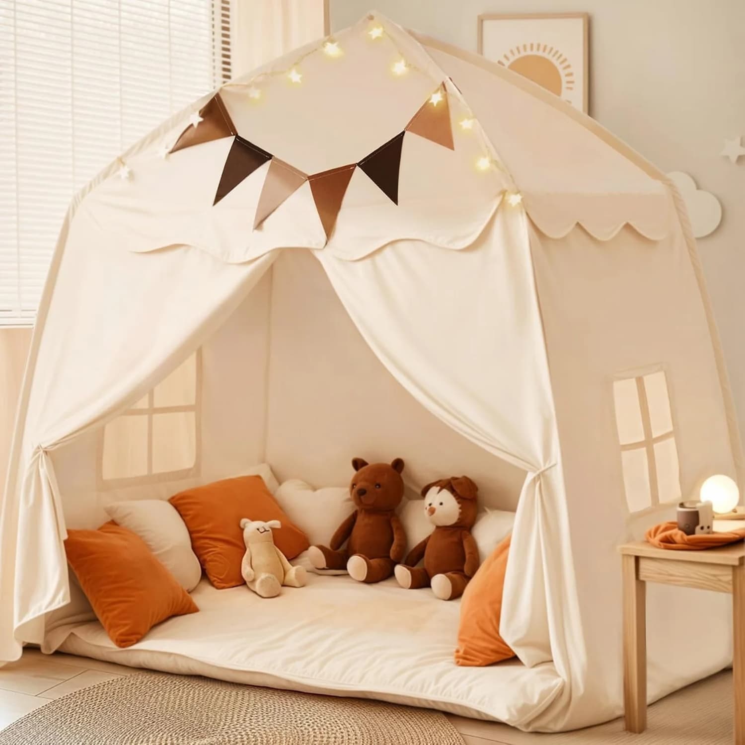 Kids Play Tent - Play Tent with Star Lights and Flags