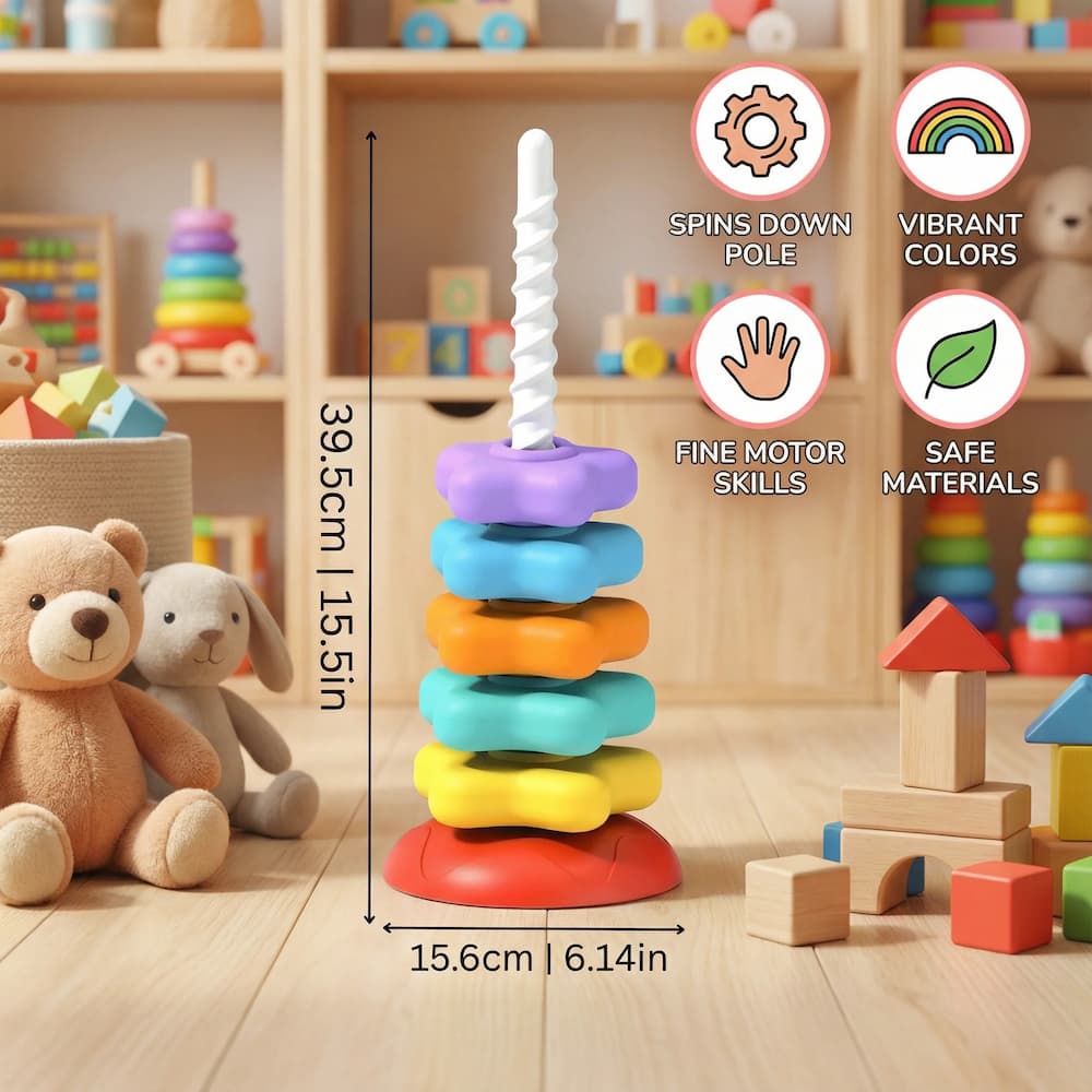Spinning Rainbow Tower Toy