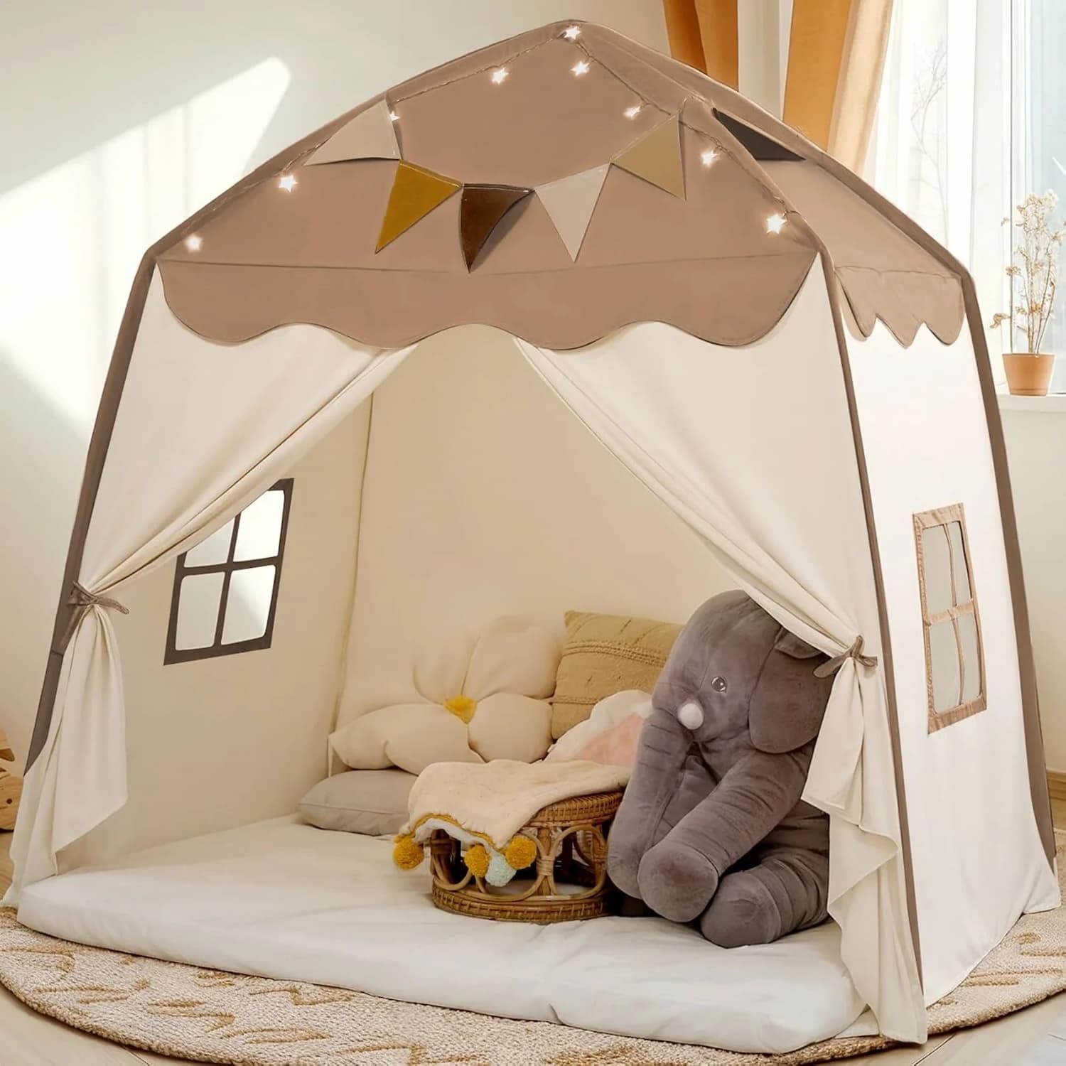 Kids Play Tent - Play Tent with Star Lights and Flags