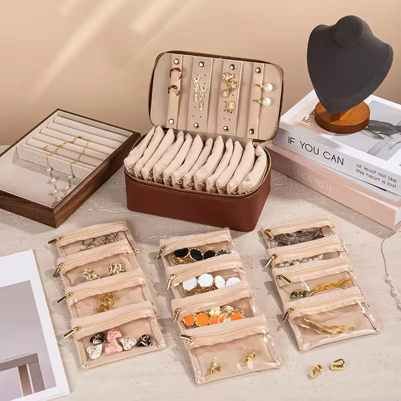 Jewellery Case - Travel Jewelry Box with 12 Velvet Pouches – Tangle-Free