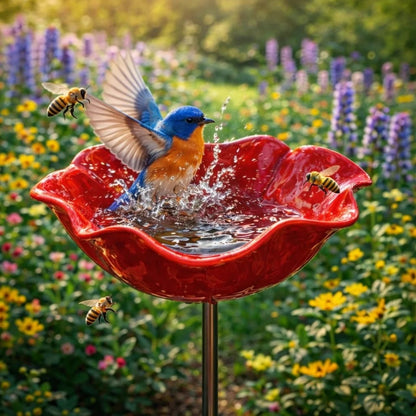 Flower Bath - Flower-Shaped Metal Sculpture for the Garden that Attracts Birds and Insects