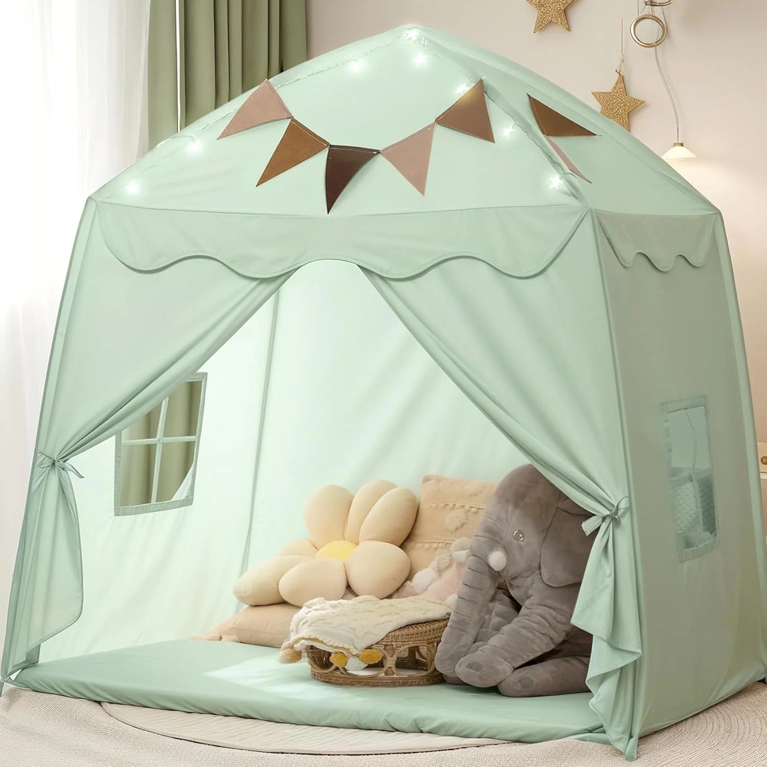 Kids Play Tent - Play Tent with Star Lights and Flags
