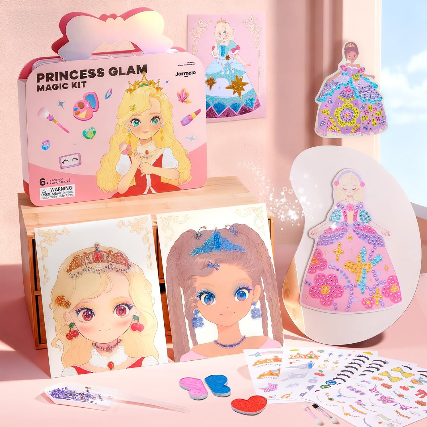Princess Art Studio - 4-in-1 Craft Book with Makeup Set, Gemstones, and Foil
