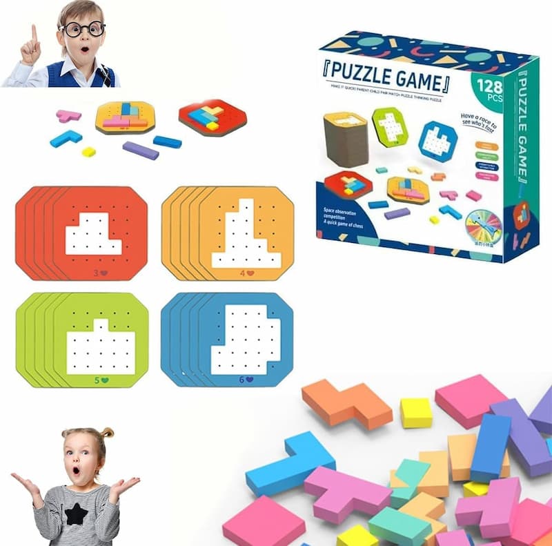 Shape Puzzles - Logic Puzzle Game with 108 Colorful Pieces and 20 Challenge Cards