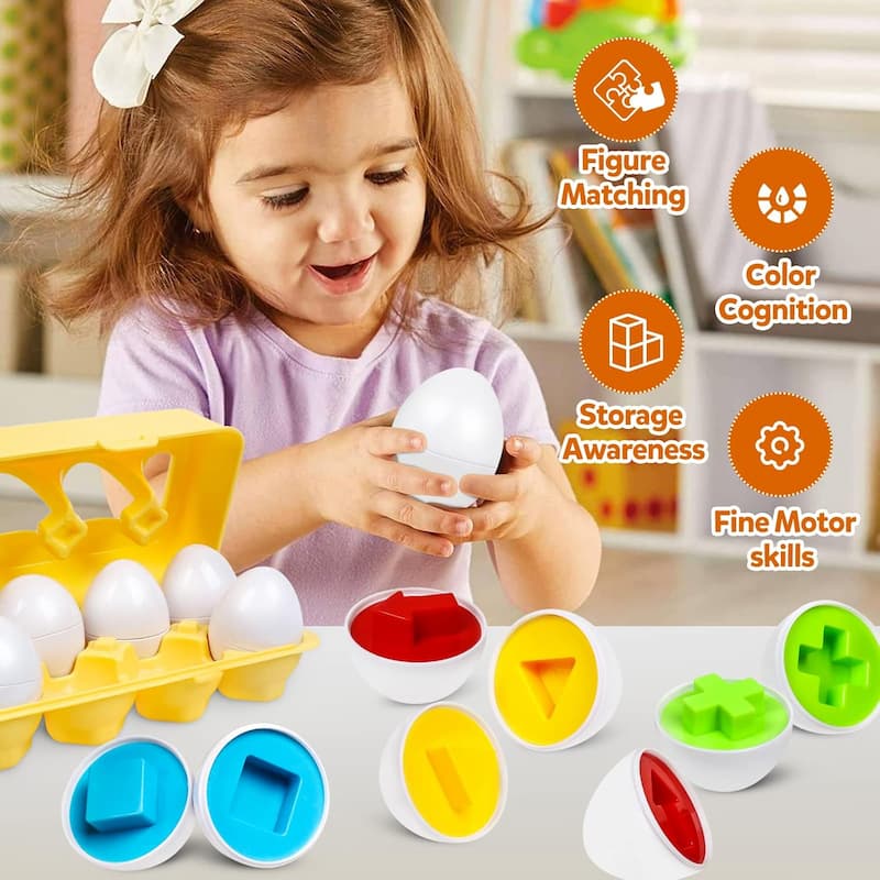 Egg Shapes - Montessori Egg Toy – Puzzle for Sorting by Color and Shape for Toddlers: Promoting Fine Motor Skills