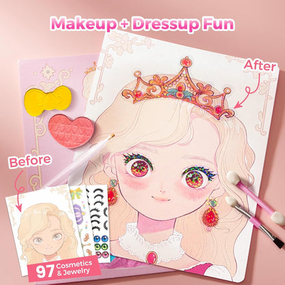 Princess Art Studio - 4-in-1 Craft Book with Makeup Set, Gemstones, and Foil