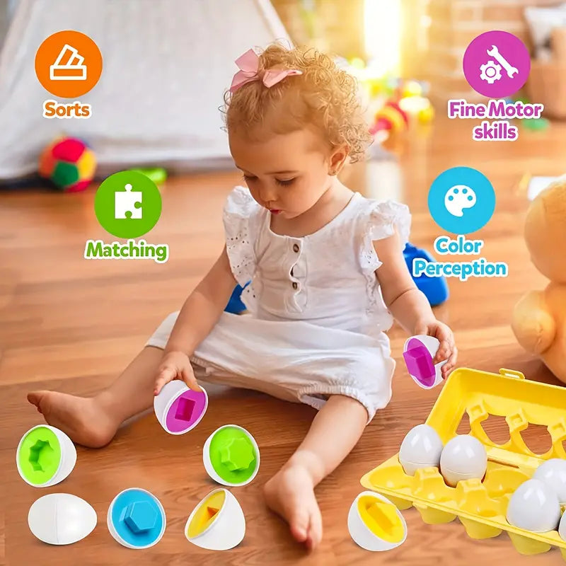 Egg Shapes - Montessori Egg Toy – Puzzle for Sorting by Color and Shape for Toddlers: Promoting Fine Motor Skills