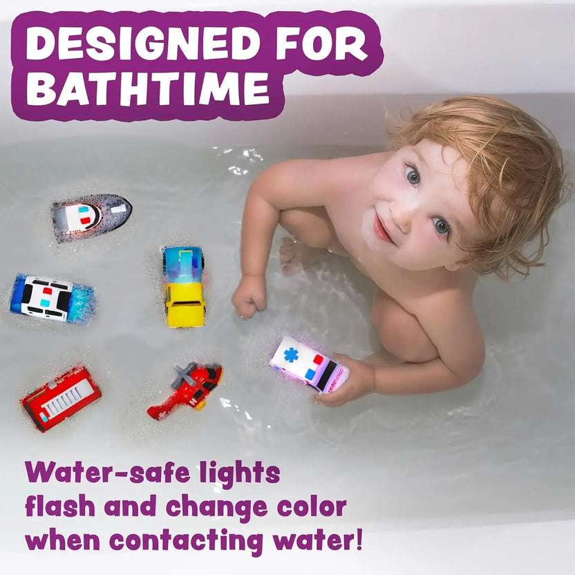 Bath Cars - Glowing Rescue Vehicle Bath Toys – Water-Activated LED Cars