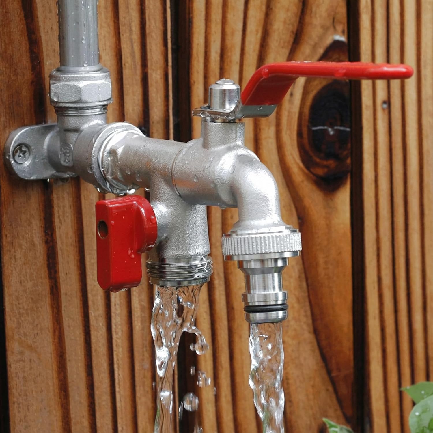Double Garden Faucet - Double Water Tap Stainless Steel with 2 Outlets