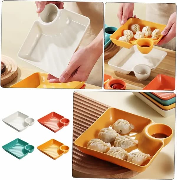 Dip Plate - Plate with Separate Sauce Compartment for Clean Eating
