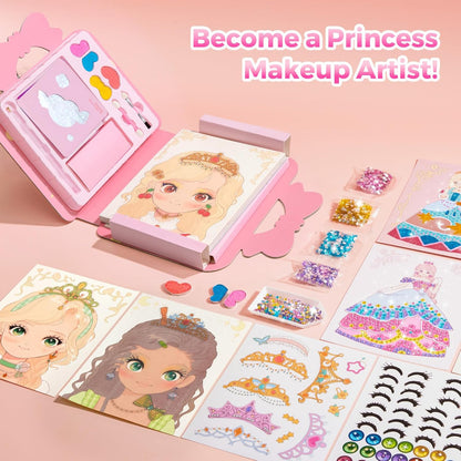 Princess Art Studio - 4-in-1 Craft Book with Makeup Set, Gemstones, and Foil
