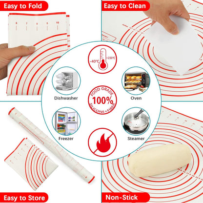 Adjustable Roller Pin - Rolling Pin Set with Adjustable Thickness and Silicone Baking Mat