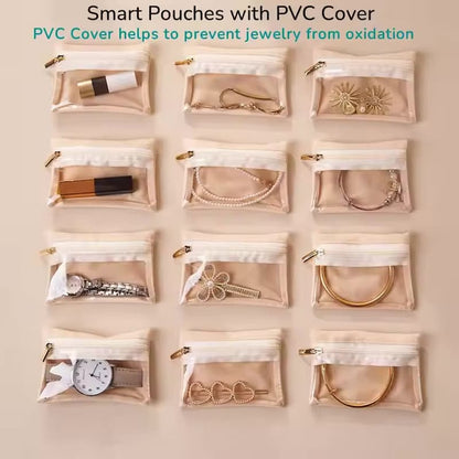 Jewellery Case - Travel Jewelry Box with 12 Velvet Pouches – Tangle-Free