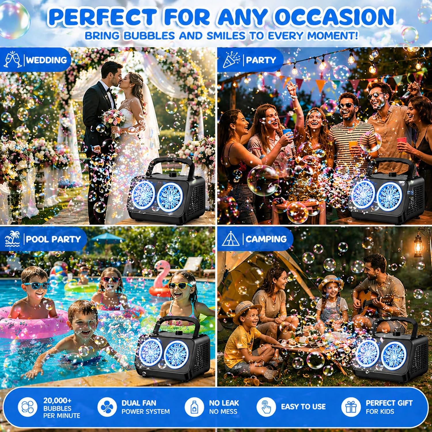 Bubble Blaster - Enchant every garden party with a "Bubble Storm" featuring two discs