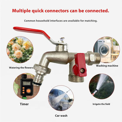 Double Garden Faucet - Double Water Tap Stainless Steel with 2 Outlets