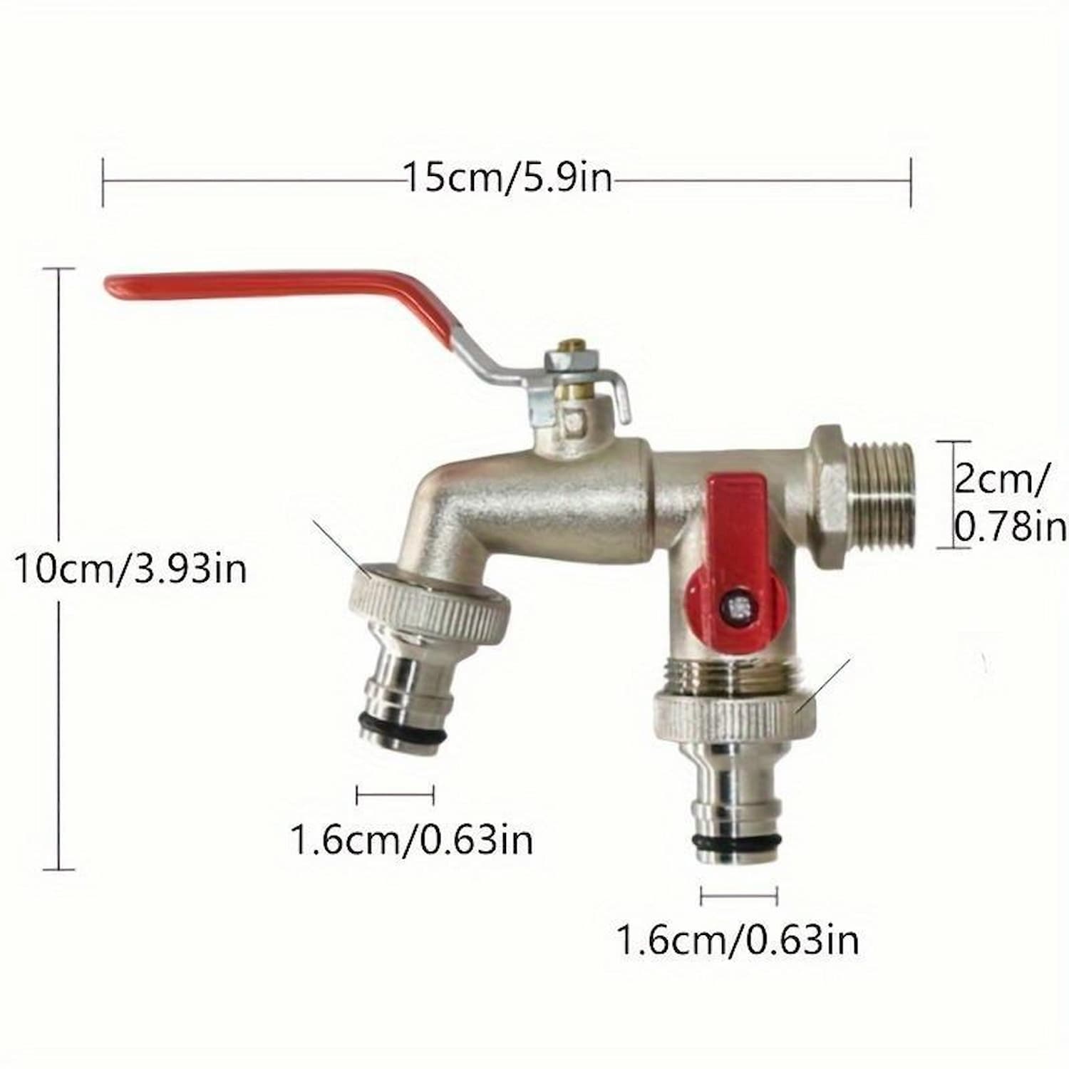 Double Garden Faucet - Double Water Tap Stainless Steel with 2 Outlets