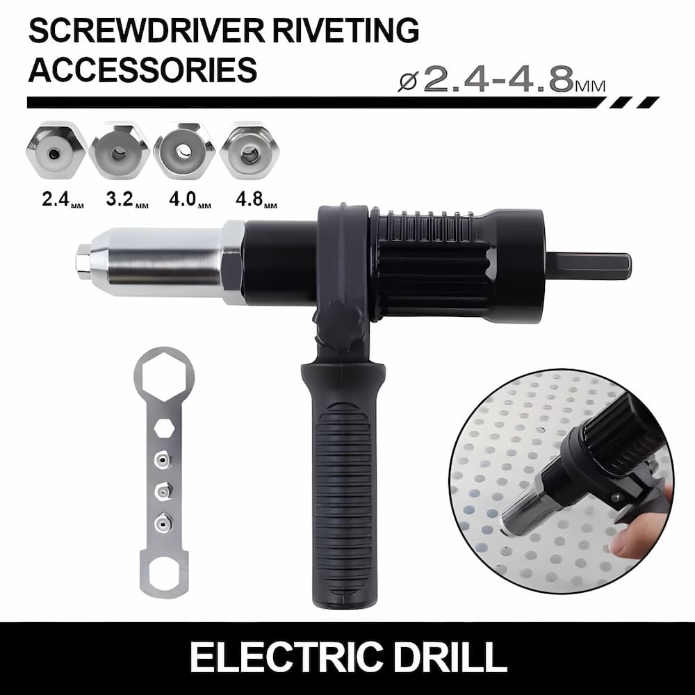Drill chuck attachment that transforms your drill into an automatic rivet gun.
