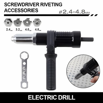 Drill chuck attachment that transforms your drill into an automatic rivet gun.