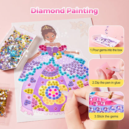 Princess Art Studio - 4-in-1 Craft Book with Makeup Set, Gemstones, and Foil