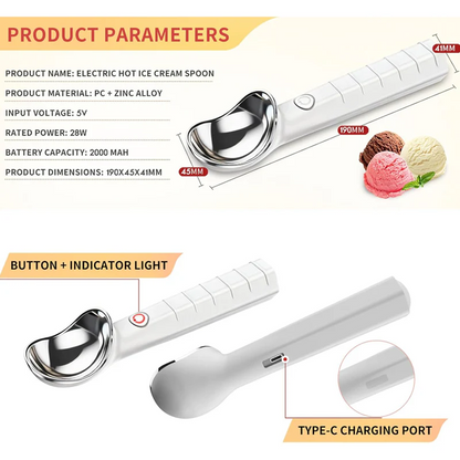 Heated Ice Cream Spoon - Scooping ice cream has never been easier!