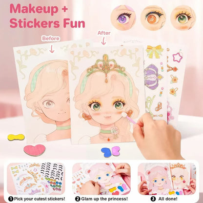 Princess Art Studio - 4-in-1 Craft Book with Makeup Set, Gemstones, and Foil