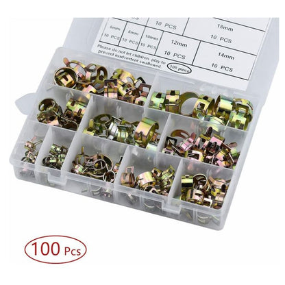 SpringClamp - Set with 100 elastic metal clamps for hoses – Diameter 6–22 mm