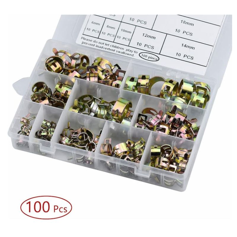 SpringClamp - Set with 100 elastic metal clamps for hoses – Diameter 6–22 mm