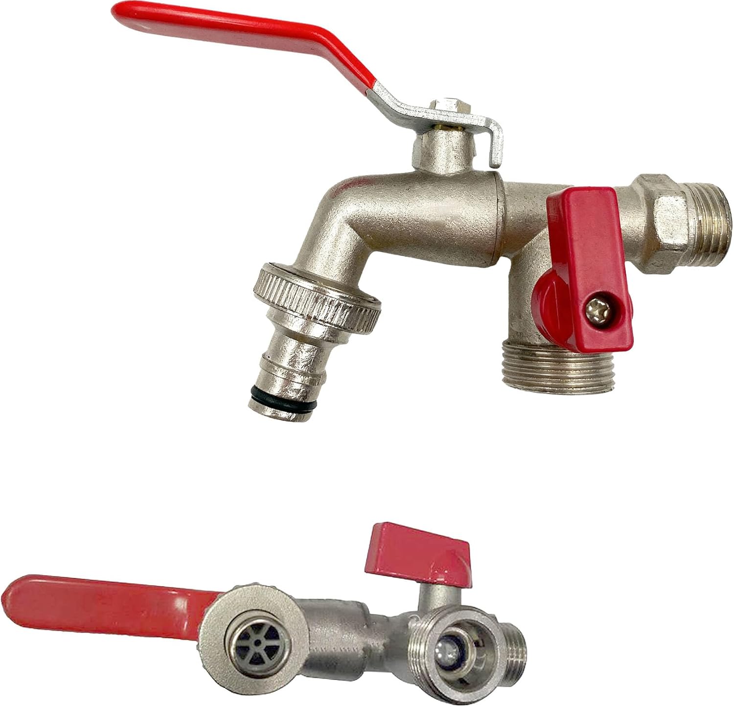Double Garden Faucet - Double Water Tap Stainless Steel with 2 Outlets