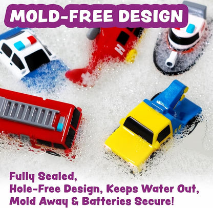Bath Cars - Glowing Rescue Vehicle Bath Toys – Water-Activated LED Cars