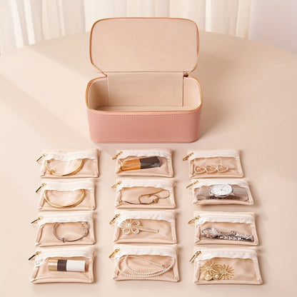 Jewellery Case - Travel Jewelry Box with 12 Velvet Pouches – Tangle-Free