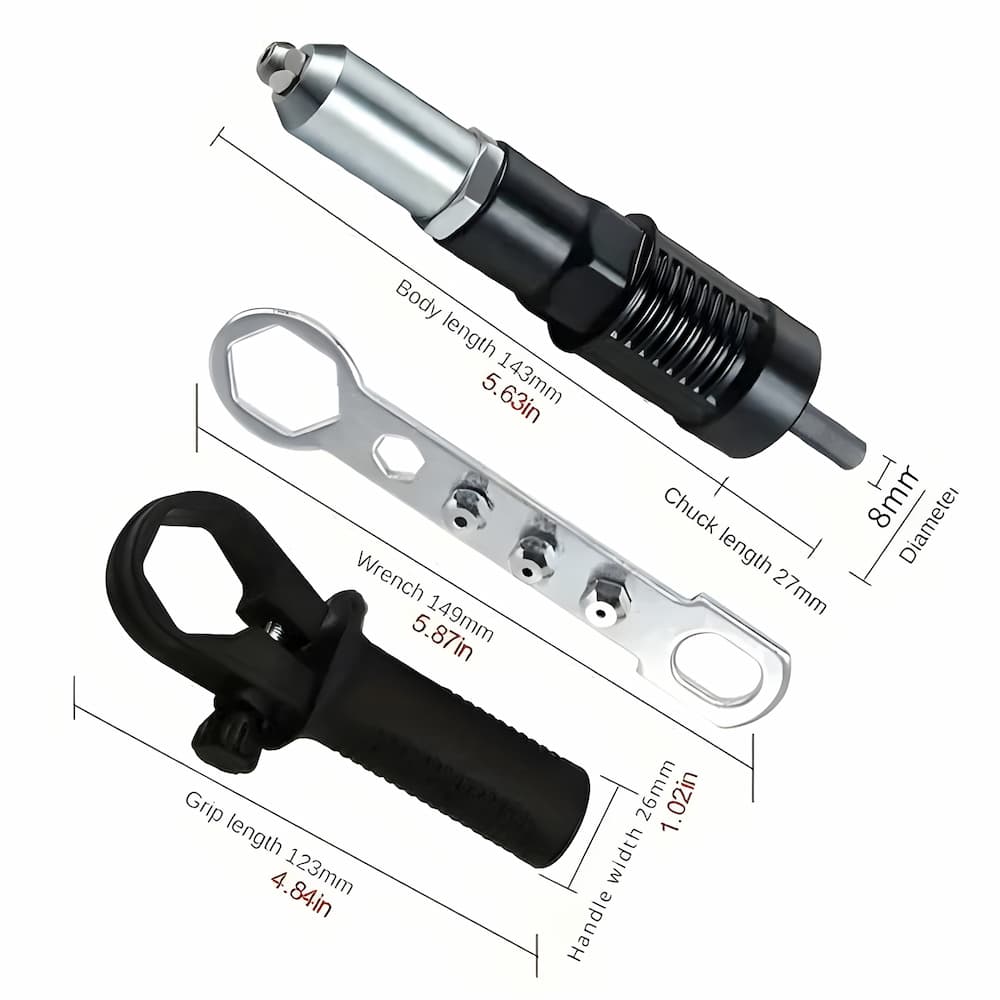 Drill chuck attachment that transforms your drill into an automatic rivet gun.